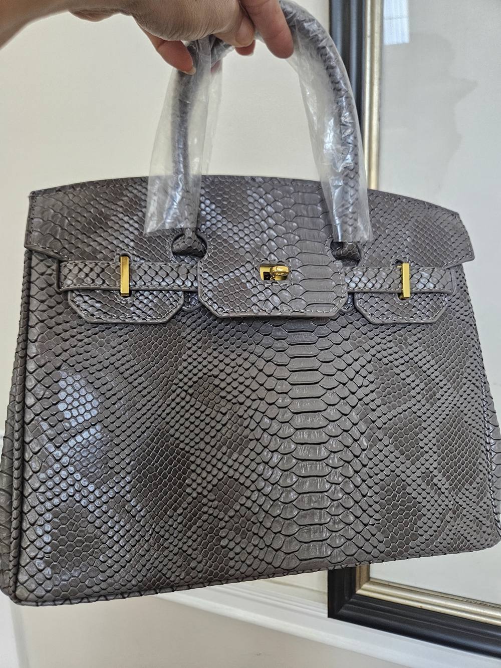 BRAND NEW & NEVER WORN Gray Python-Embossed Top-Handle Satchel + Extra Strap Inc